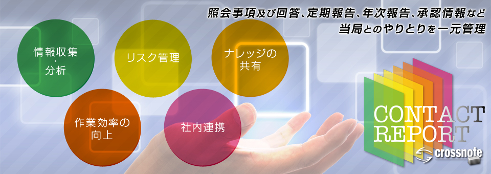 照会事項及び回答、定期報告、年次報告、承認情報など、当局とのやりとりを一元管理